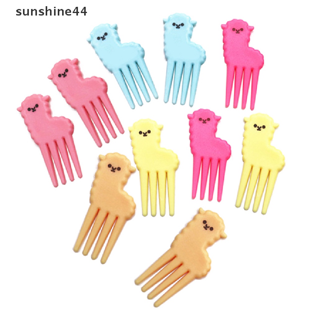 Sunshine 10pcs Tusuk Gigi Mini Bentuk Kartun Hewan Alpaca Untuk Buah / Kue