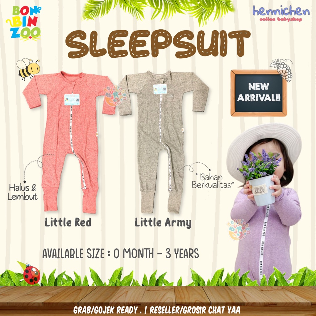 Sleepsuit BonBinZoo 0-3 tahun Motif Granit /Kakogan Lite Jumspuit Bayi / Sleepsuit Resleting Part 2