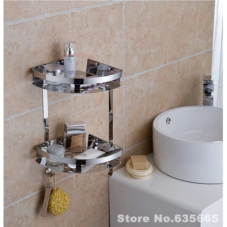 Rak sudut dinding toilet stainless kamar mandi holder sabun shampoo on