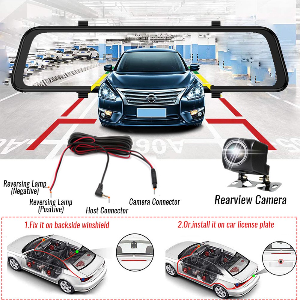 Dash Cam Car Dashcam Mobil 10&quot; IPS touch Screen Dual Lens 1080P Front and Inner Night vision  Rearview Mirror 170°wide loop recording G-sensor LZ