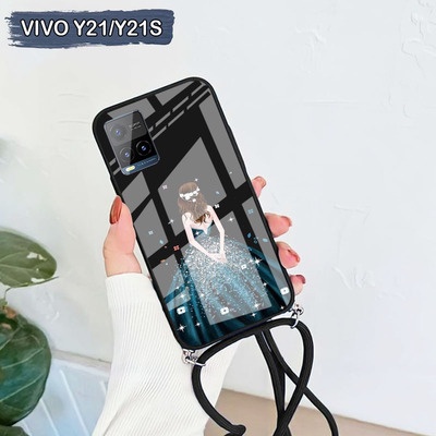 [A05] Softcase Glass Kaca Camera Protect +Tali Vivo Y21 2021 Y21S /Casing Handphone Vivo Y21 2021 Y2