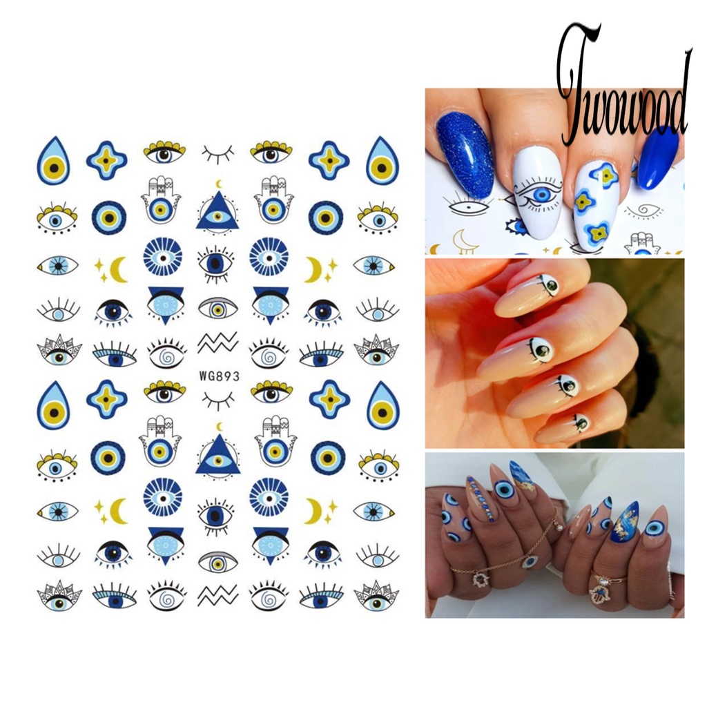 5pcs Stiker Kuku Motif Mata Iblis Warna Biru Untuk Dekorasi Manicure