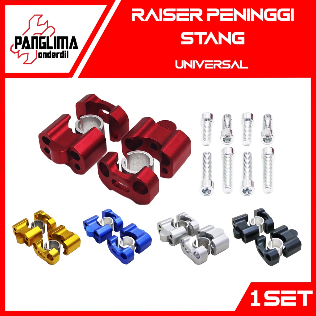 Riser Peninggi Stang Raiser-Setang Variasi CNC Untuk Semua Jenis Motor-Universal Merah-Kuning-Biru-Silver-Hitam