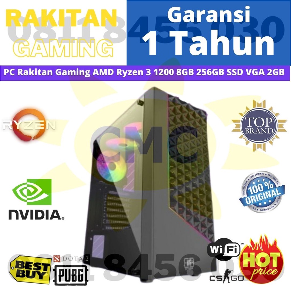 PC Rakitan Gaming AMD Ryzen 3 1200 8GB 256GB SSD VGA 2GB With PSU