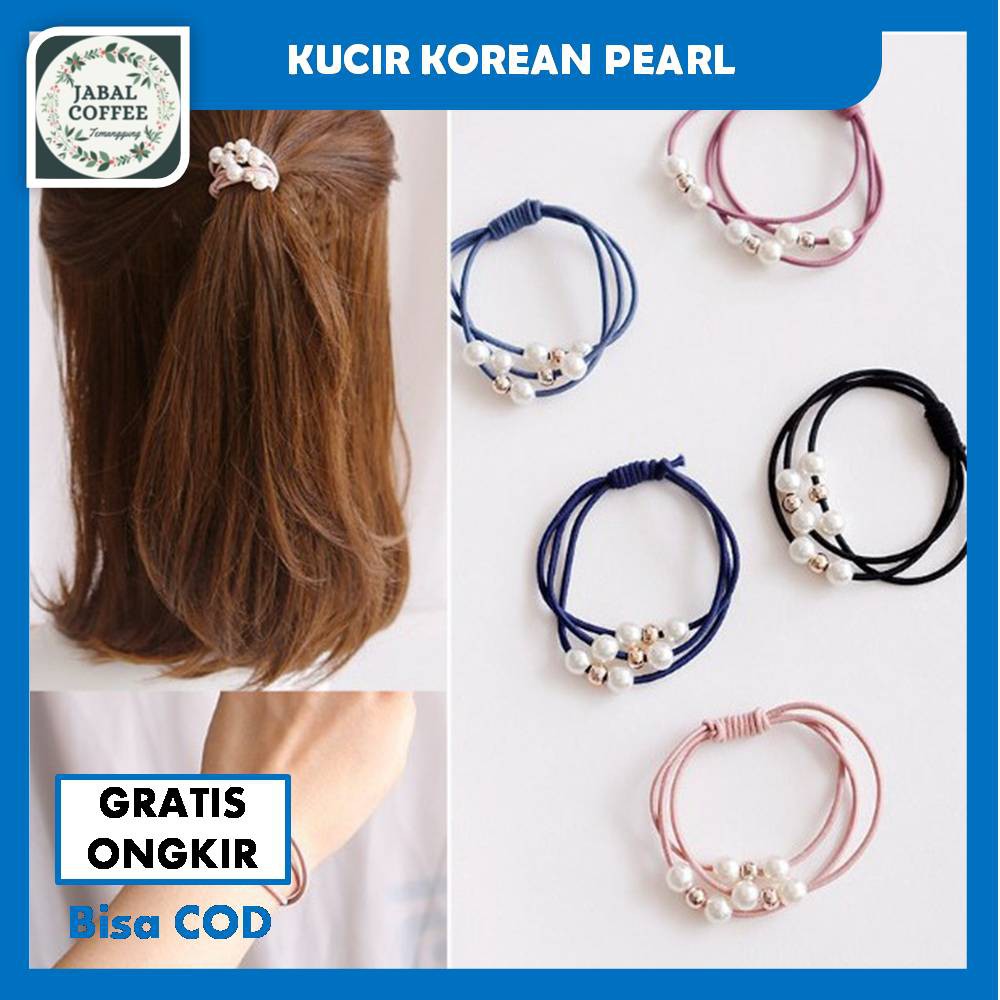 Ikat Rambut Karet Kuncir Mutiara / Ikat Rambut Korea Mutiara Tiga Tali / Ikat Rambut Mutiara J97