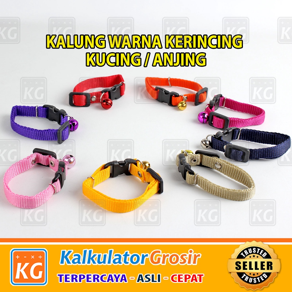 Kalung Kucing Warna 1 Lonceng 10mm &amp; 12mm - Aneka Warna Cerah dan Solit Kerincing