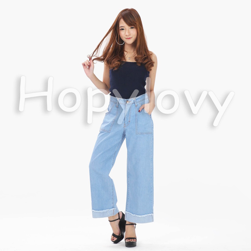 HOPYLOVY - Celana Boyfriend Jeans Kulot Wanita Stik Balik Lionel