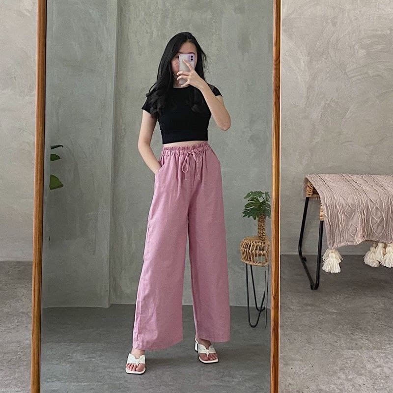 Celana Kulot Rayon Premium Loose Pants Highwaist-TK (Dusty Pink)