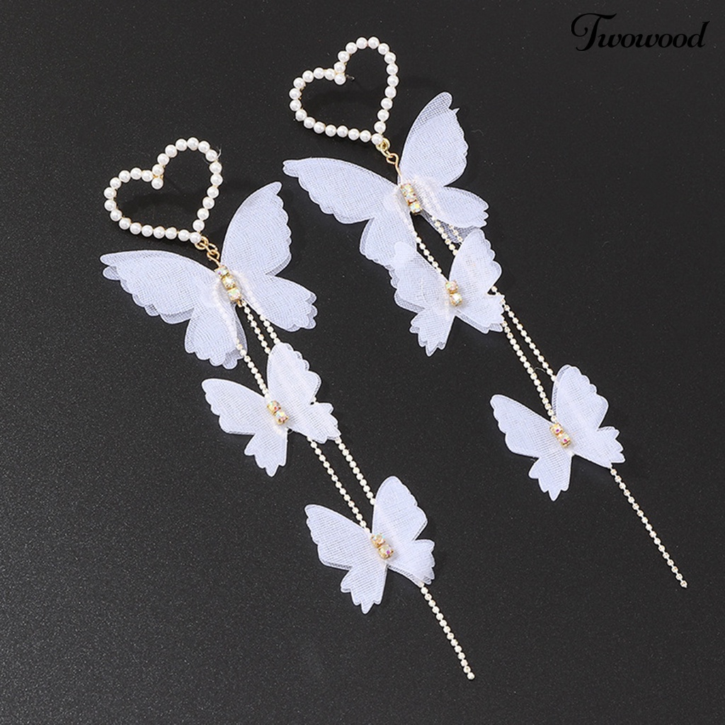 Twowood 1 Pair Alloy Drop Earrings Decorative Fashion Faux Pearl Butterfly Heart Drop Earrings for Holiday