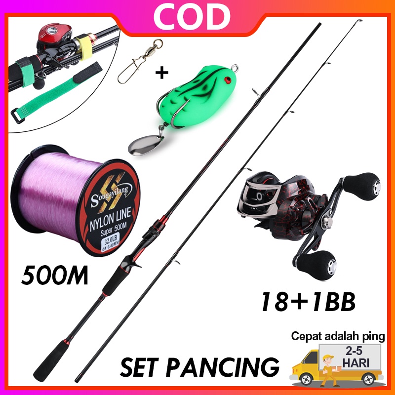 Sougayilang Set Pancing 2 Bagian 1.8M-2.1M Fishing Rod dan 18 + 1BB Fishing Reel Set Casting Rod Reel Umpan Line Full Combo Joran Pancing pancingan set lengkap