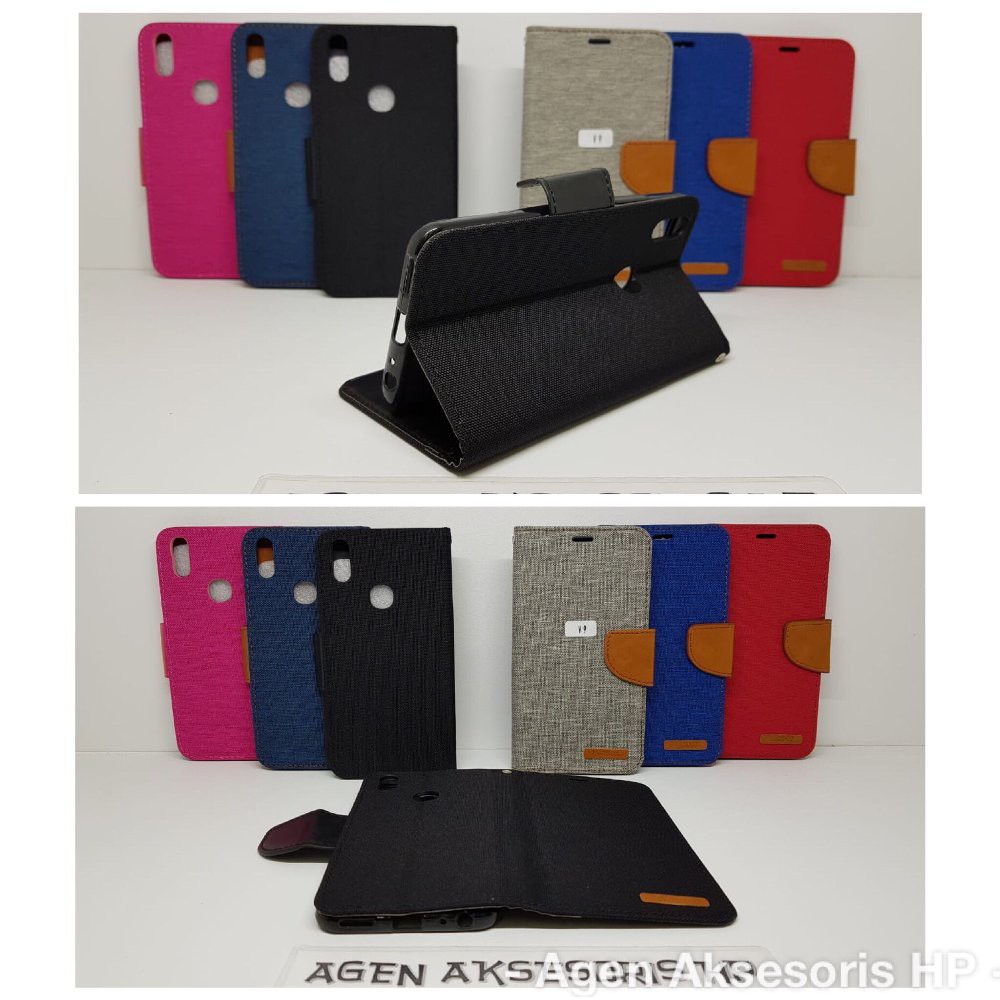 Flip Case Vivo V9 6.3 inchi Vivo Y85 Sarung Canvas Diary Flip Cover Kancing Magnet with Slot Card