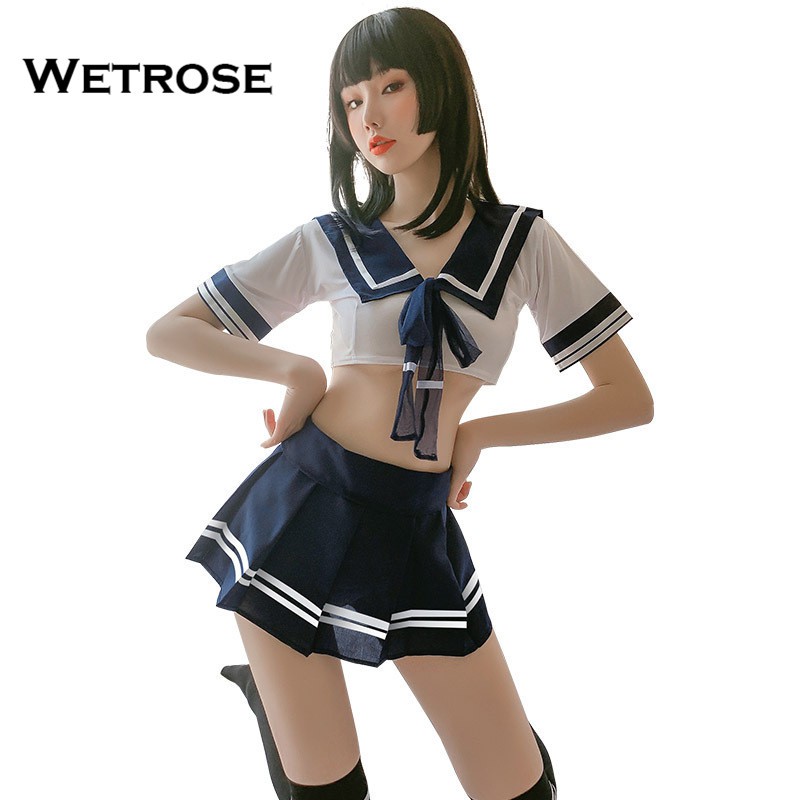 【Wetrose】Tiktok Set Lingerie Kostum Seragam Sekolah Sailor Seifuku Sexy Untuk Wanita