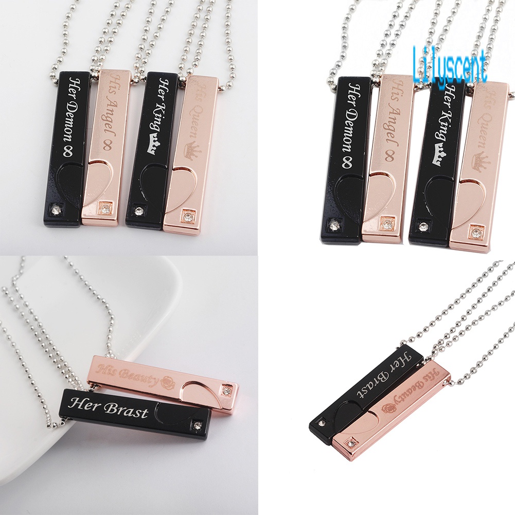 Kalung Berlian Imitasi Model Dog Tag His / Her Untuk Hadiah Valentine