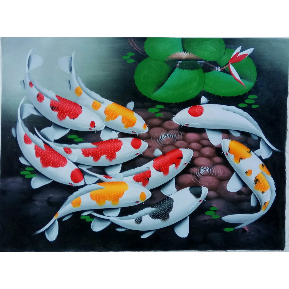 wall decor ikan koi + bingkai ukuran 30x40