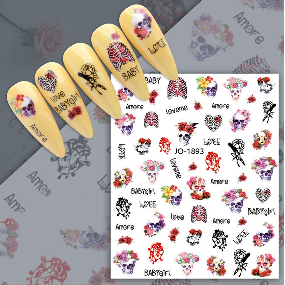 MXBEAUTY Stiker Kuku Halloween Mode Perekat Diri Joker Manicure Spider Skeleton Halloween Foil Kuku