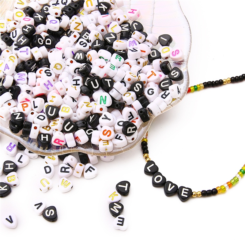 100Pcs/lot 7x7mm Randomly Hearted Mix 26 Letter Beads Spacer Loose DIY Beads For Bracelet Necklace Jewelry Making