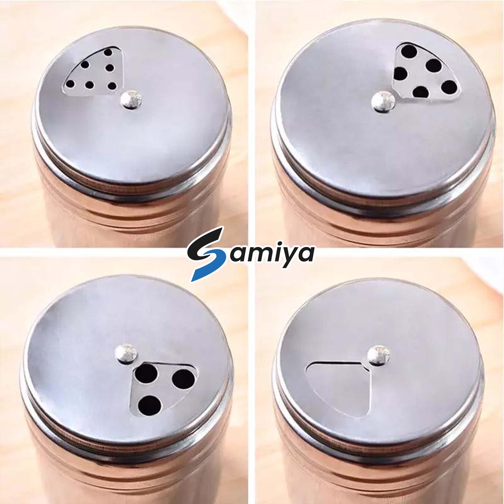 stainless powder can spice chili pepper sugar rotating multi purpose / tempat penabur merica lada cabai garam micin bumbu dapur / tempat penyimpan bumbu BBQ