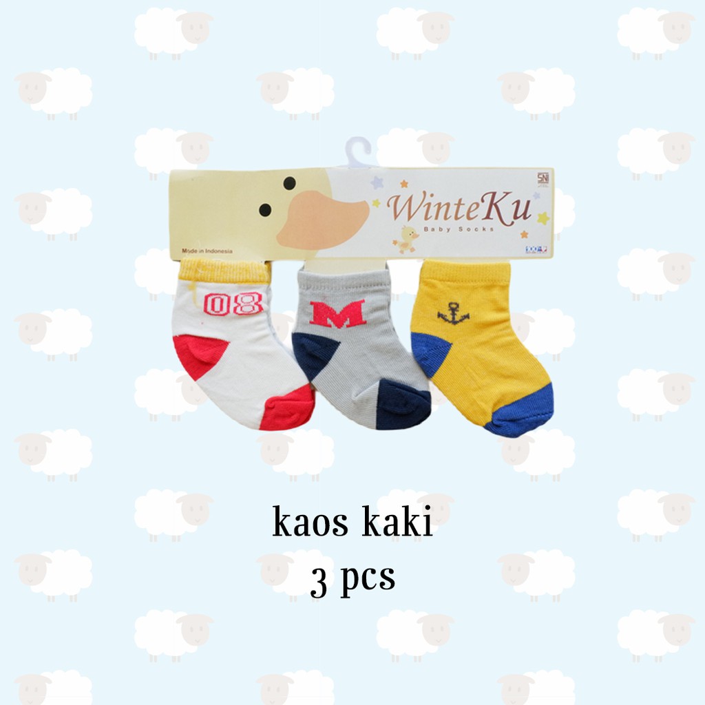 ISI 3 PASANG Winteku Baby Socks | Kaos Kaki Bayi Cewek Cowok