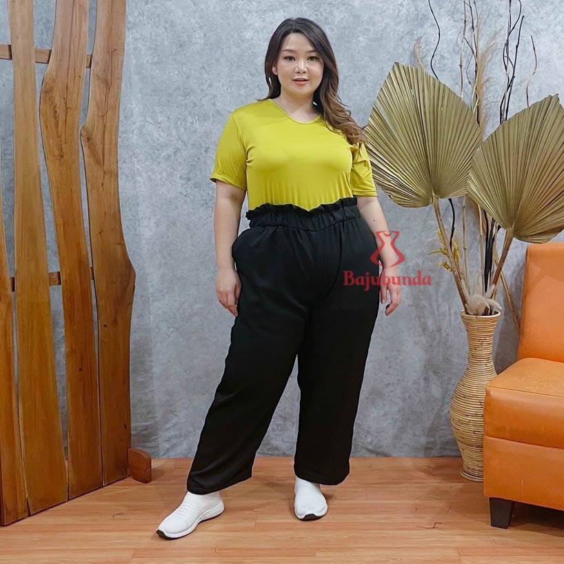 BAJUBUNDA - High Waist Kulot Pants Jumbo Wanita / Celana Panjang Kulot Big Size Polos / HIGH KULOT