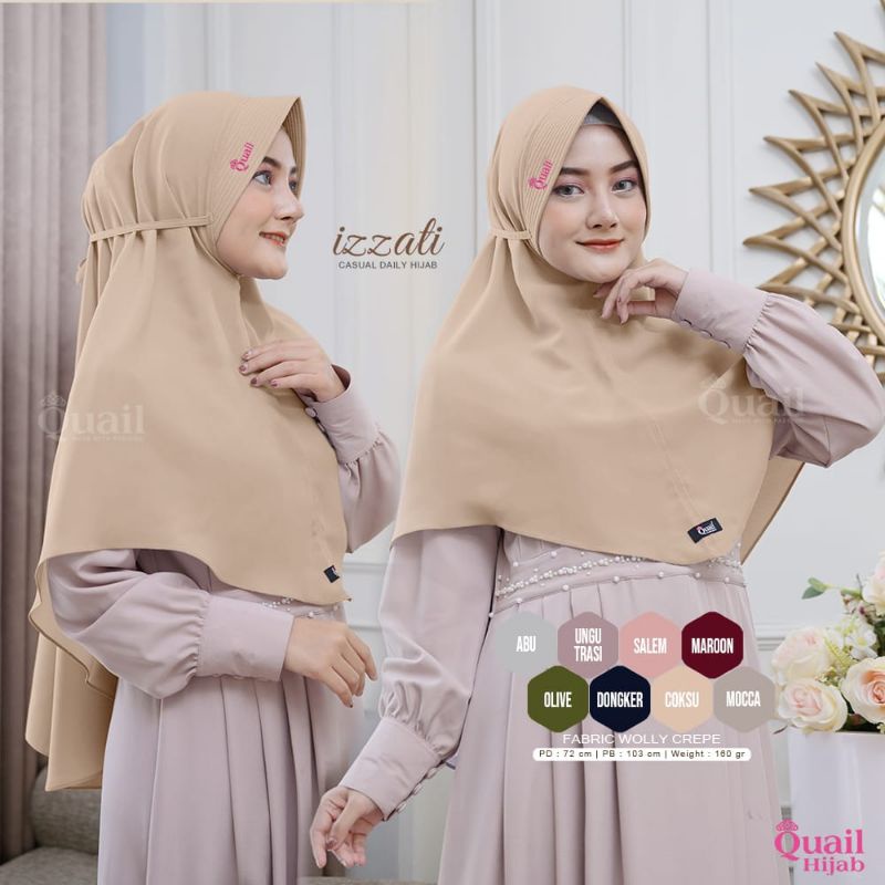 HIJAB DAILY BAHAN WOLLY CREPE FLOWY DAN NYAMAN ~ IZZATI ORIGINAL QUAIL HIJAB 