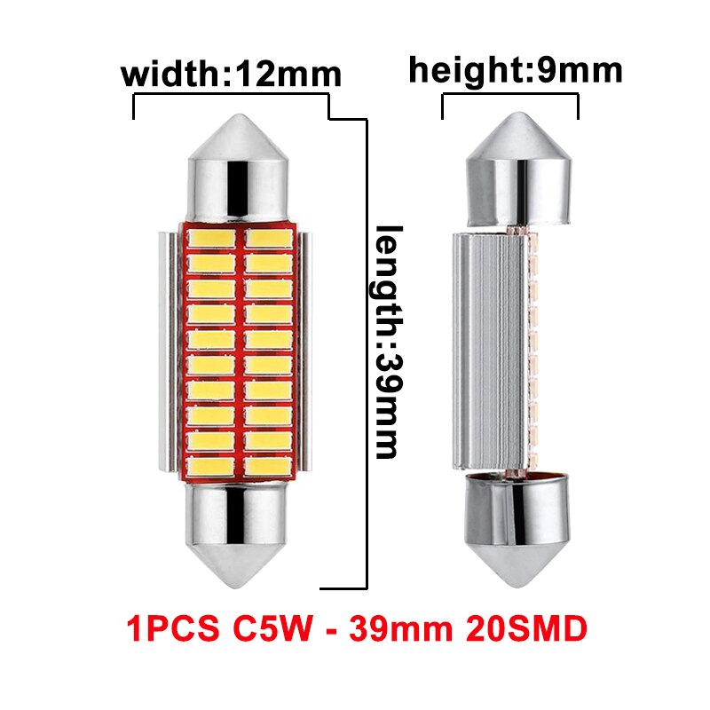 1pc Lampu Led Canbus Festoon C10W C5W 31mm 36mm 39mm 42mm 5000k Warna Putih Untuk Interior Mobil