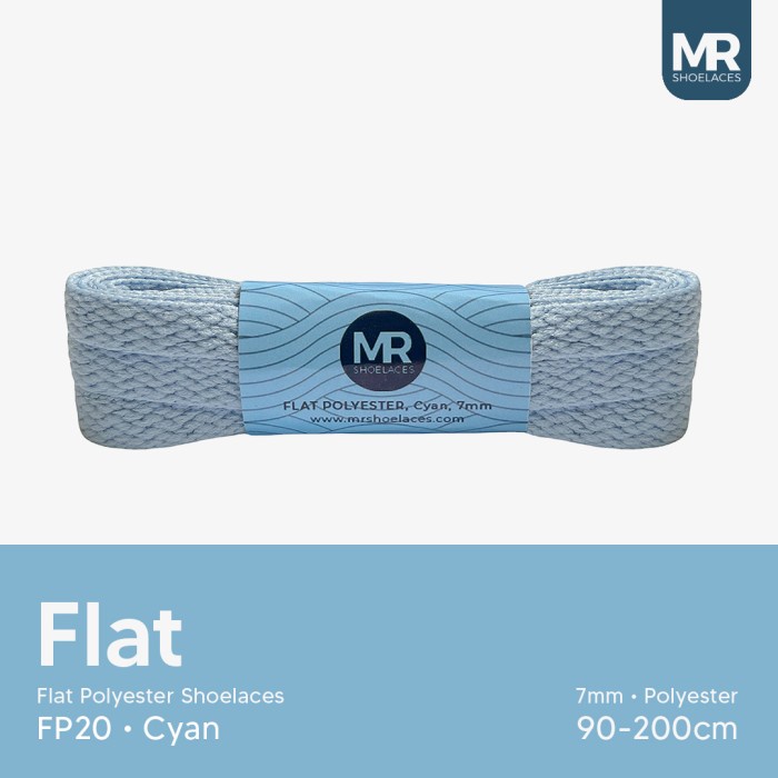 MR Shoelaces FP20 Cyan Biru Muda Tali Sepatu Pipih Flat 7mm 90cm 100cm 120cm 130cm 150cm 180cm 200cm