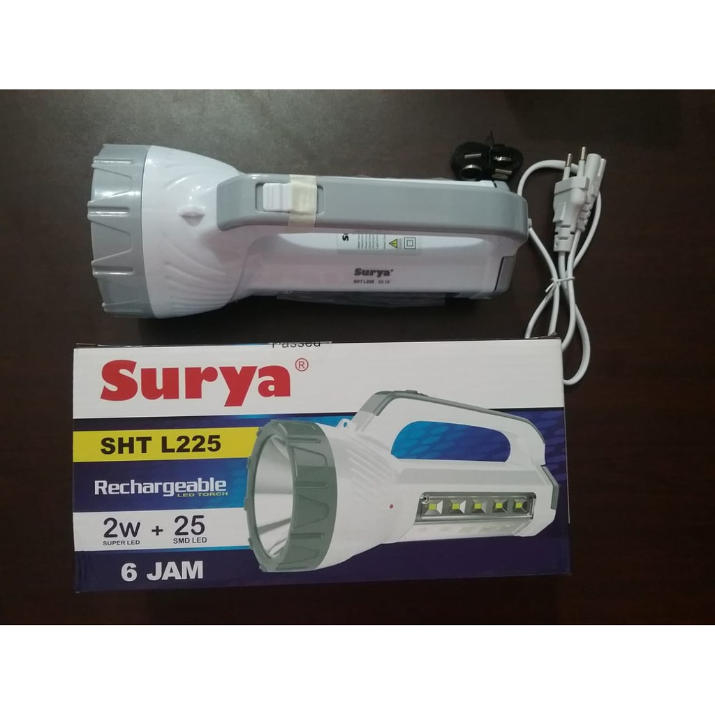 PROMO !!! Surya Senter Led Lampu Emergency 2 in 1 SHT L225 White Senter Led Super Terang LED 2W + Li