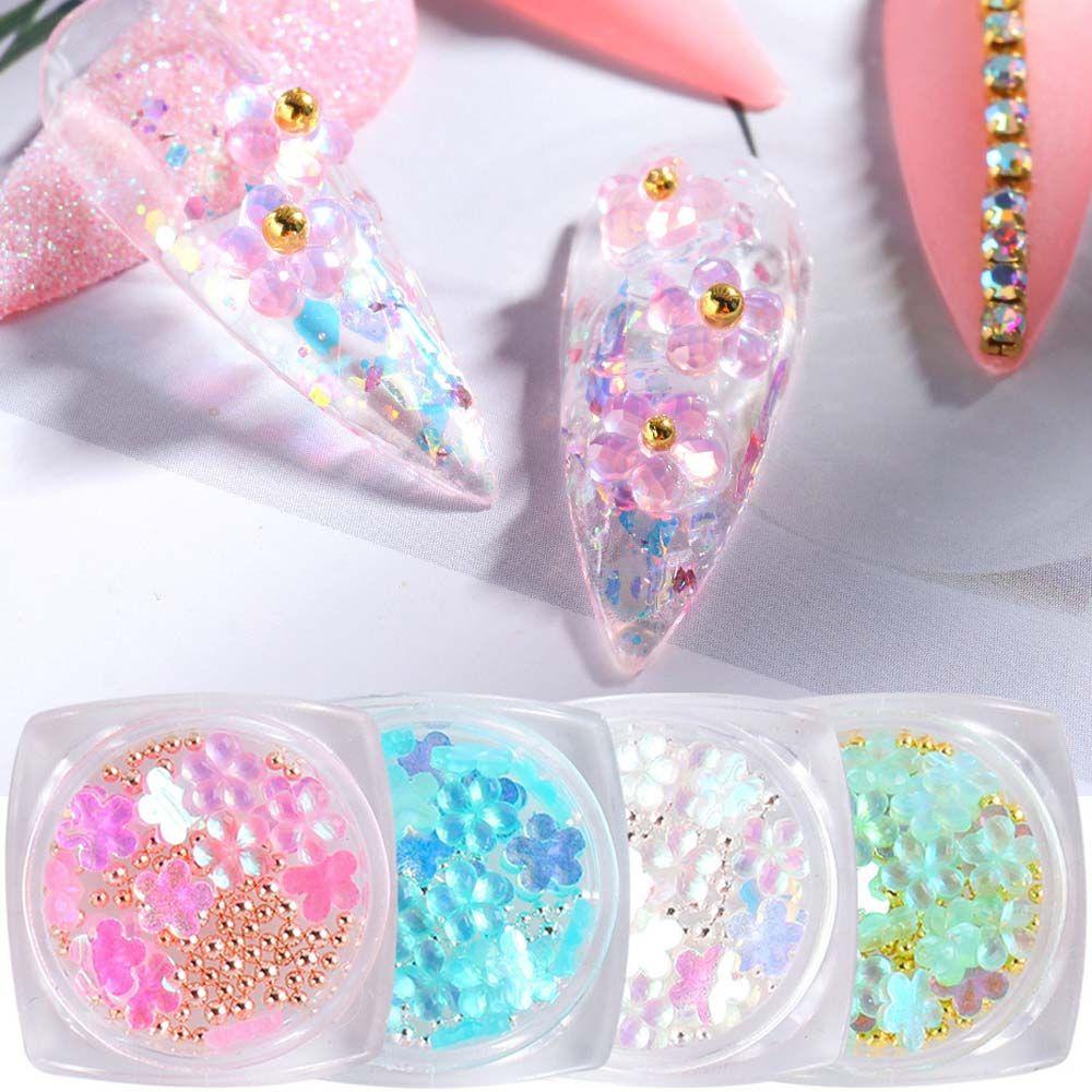 NEEDWAY Dekorasi Nail Art 3D Campur Elegan Charm Aurora Flower Hiasan Kuku DIY