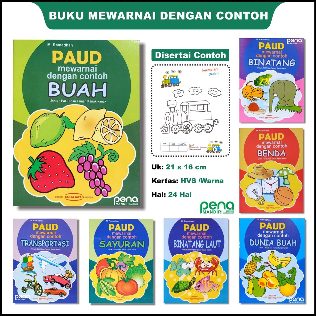 Buku mewarnai untuk PAUD dan TK disertai contoh