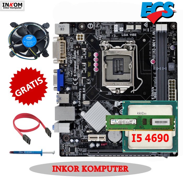 Motherboard Mobo LGA 1150 H81 Ecs + PROCESSOR INTEL CORE