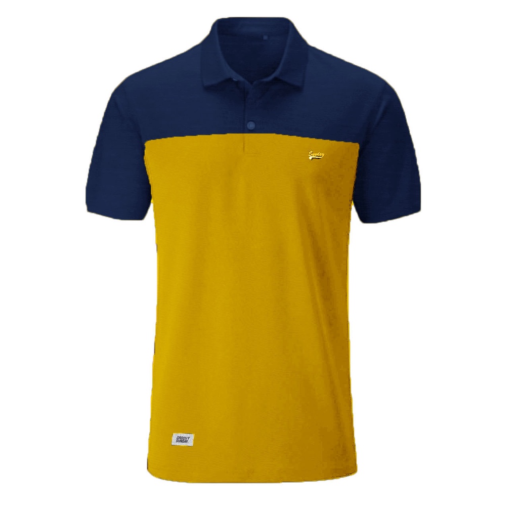 Polo Shirt / Kaos Kerah Pria dan Wanita Warna Kombinasi 2 Warna Navy Mix Kuning Mustad BigSize