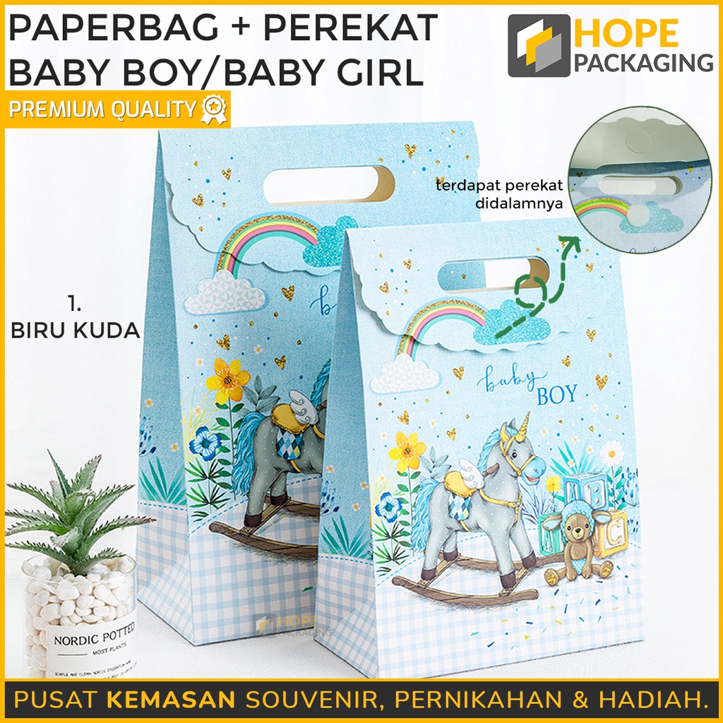 Paperbag + perekat baby boy / baby girl 27 x 19 x 9cm / gable box baby untuk hadiah baby born / bayi perempuan  bayi laki laki