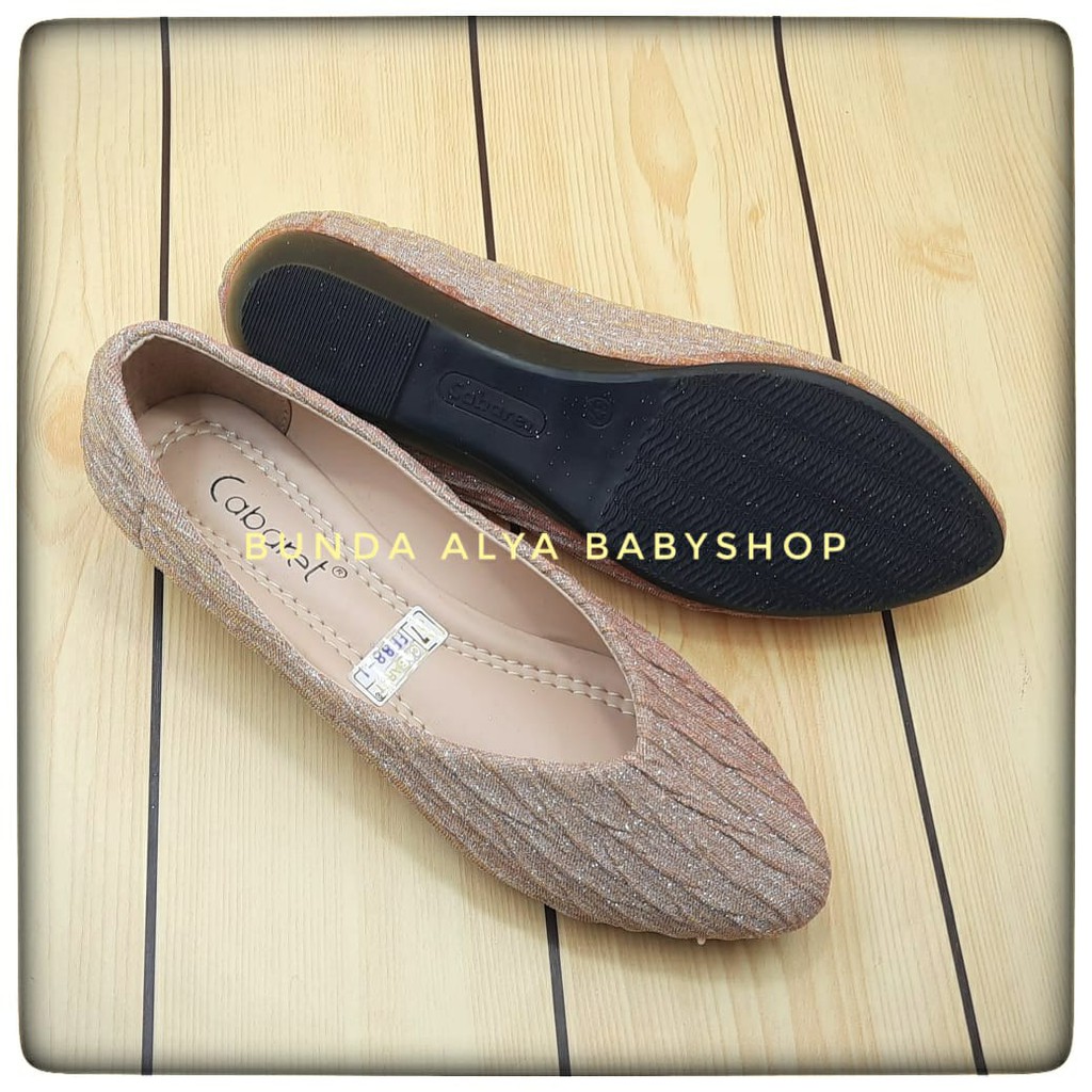 Sepatu Wanita Slipon Premium CABARET Size 37 - 40 KREM Flatshoes Wanita Glitter - Sepatu Casual Perempuan