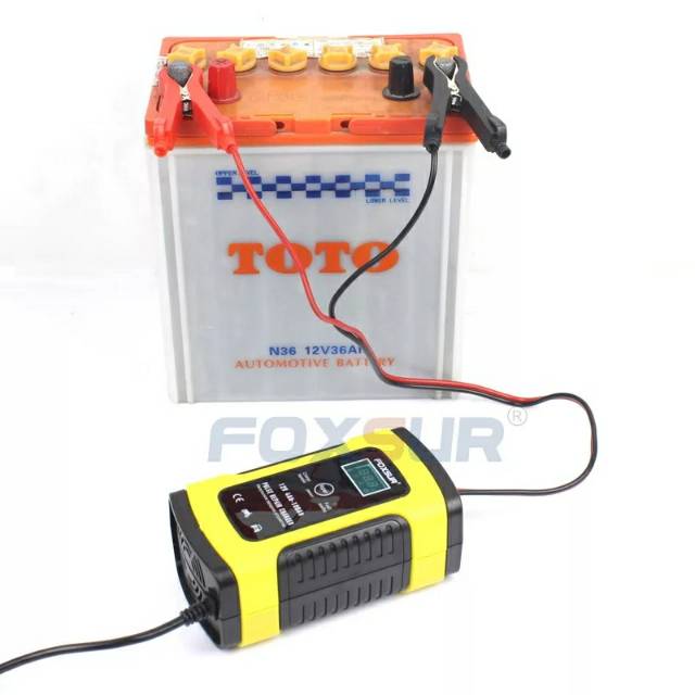 Charger LCD Display 12V 5A Foxsur Pulse Baterai Charger AGM Gel Basah Asam Baterai Charger