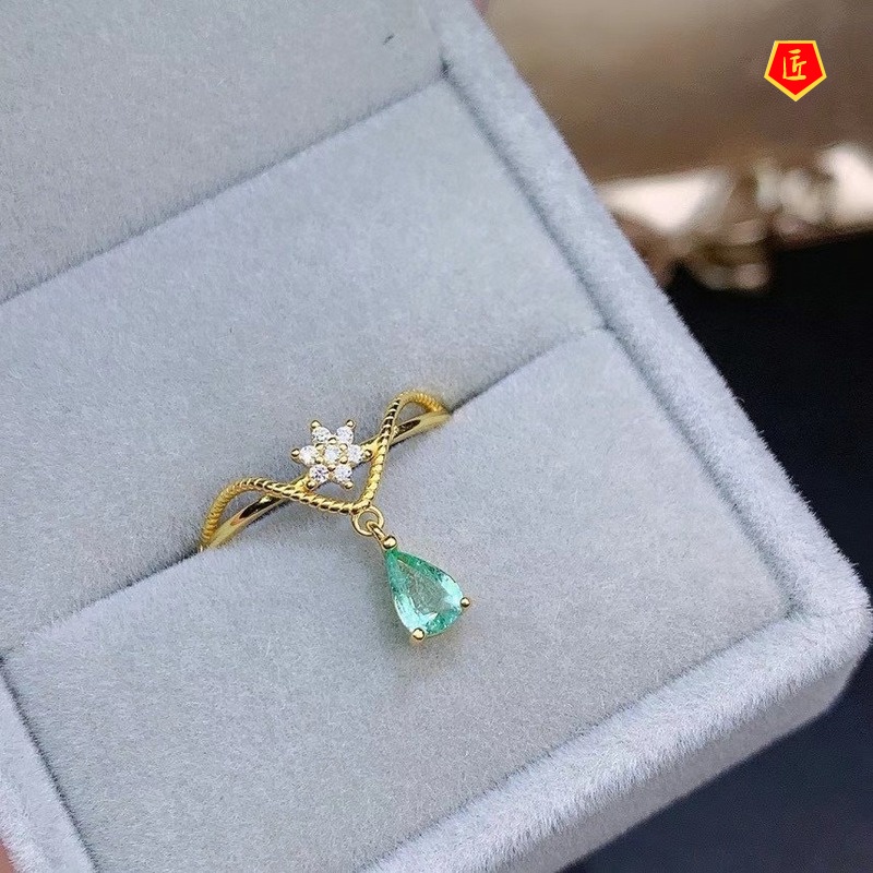 [Ready Stock]Simple Elegant Olive Emerald Gold Crowns Ring for Women