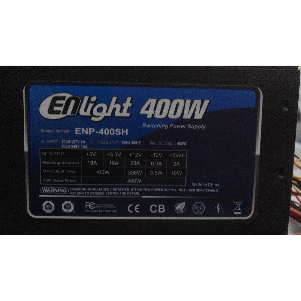 Power Supply Enlight 400watt Black Silver 400 Watt 80+ Bronze ENP-400SH