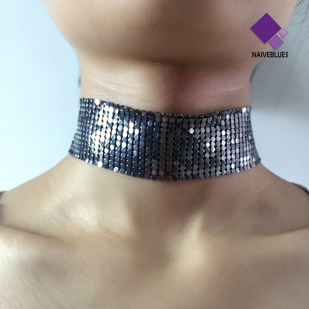 Kalung Choker Sequin Mesh Gaya Punk Untuk Wanita