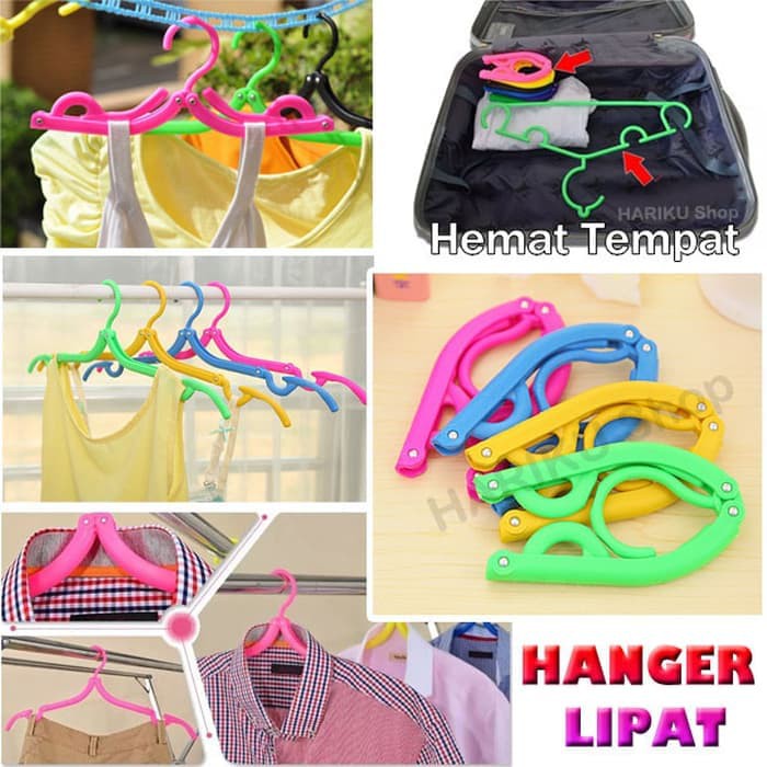 PROMO Hanger Lipat Portable Gantungan Jemuran Baju Travel Foldable - X121 - Merah Muda AC01