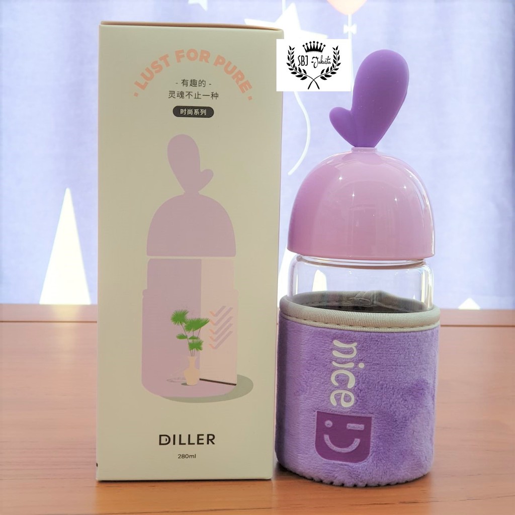 Botol air minum Kaca diller BPA FREE dengan Sarung botol 300 ml