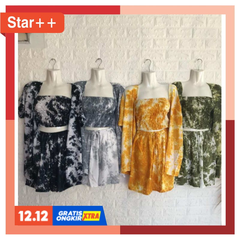CARDIGAN KARDIGAN SUPER ADEM AWET PAKAIAN WANITA / Set Kemben Pendek Tie Dye/(Outer + kemben +