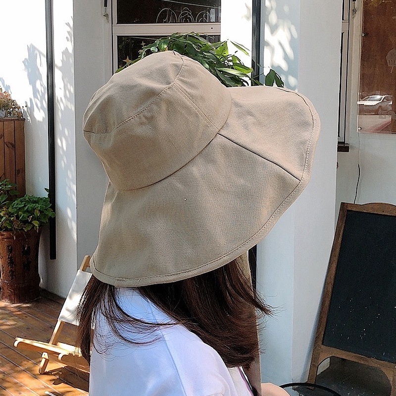 Jumbo Wide Bucket Hat aksen tali Pria Wanita