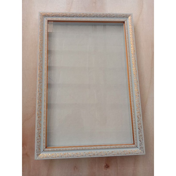 PIGURA MAHAR PUTIH LURIK EMAS DIAMETER 4 CM UKURAN 30 X 40 mahar pernikahan nikah uang hiasan dindin