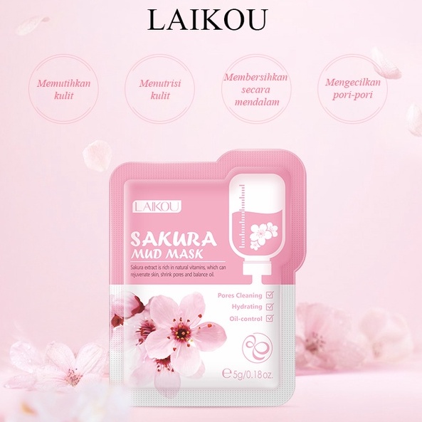 LAIKOU Sakura Rumput Laut Masker Tidur Saset Siput Matcha Menghilangkan Jerawat Masker Lumpur Krim Malam Membersihkan