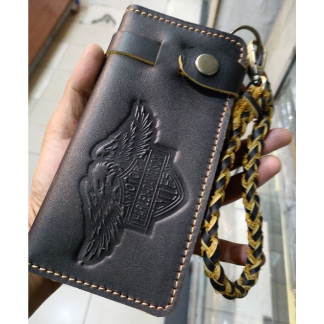 dompet panjang biker kulit asli sapi harley davidson plus tali