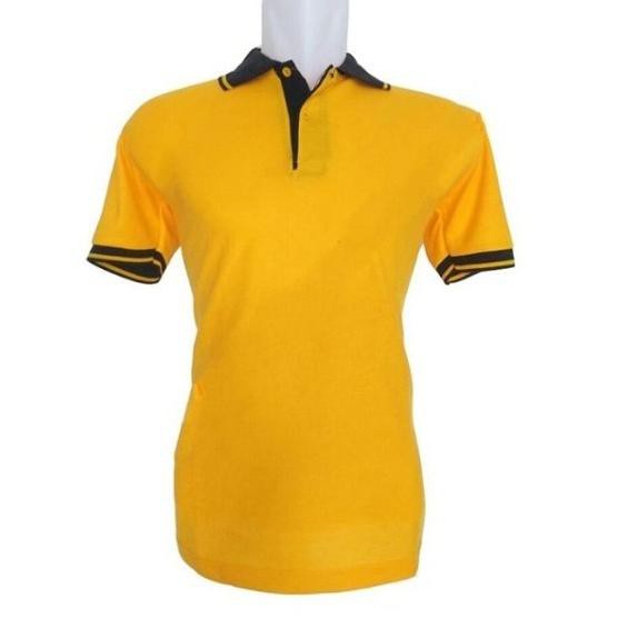 Stok Baru  Kaos Kerah Pria Polo Shirt Distro Lengan Pendek Warna Kuning dan Orange Kombinasi  .. A