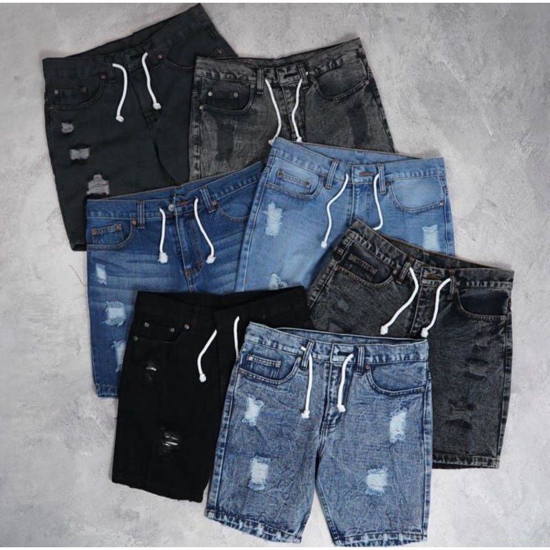 [Bisa COD]Celana Jeans Pendek Sobek Pria Wisker Jeans Pendek Ripped Robek Pria Premium Distro NEW