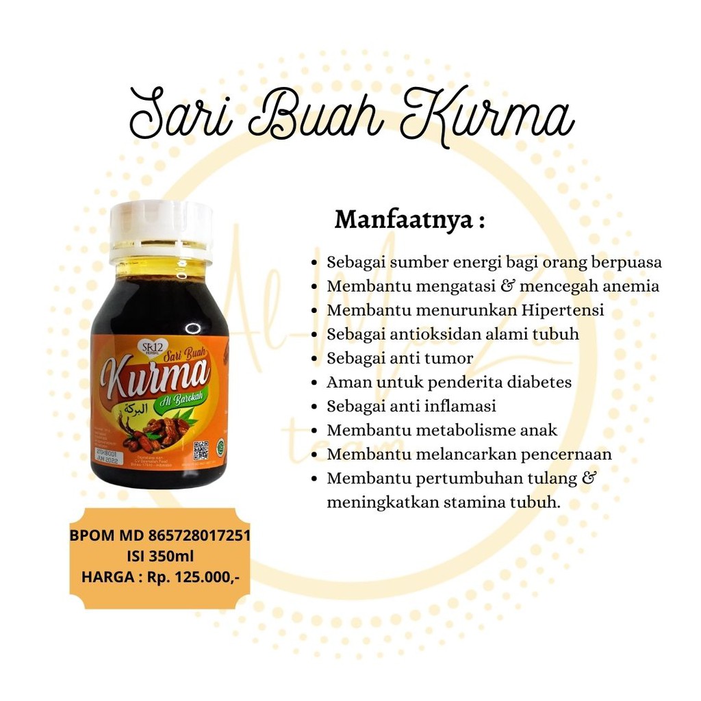 

TERLARIS SARI BUAH KURMA SR12 350ML/NEW PRODUCT/SARI KURMA ASLI