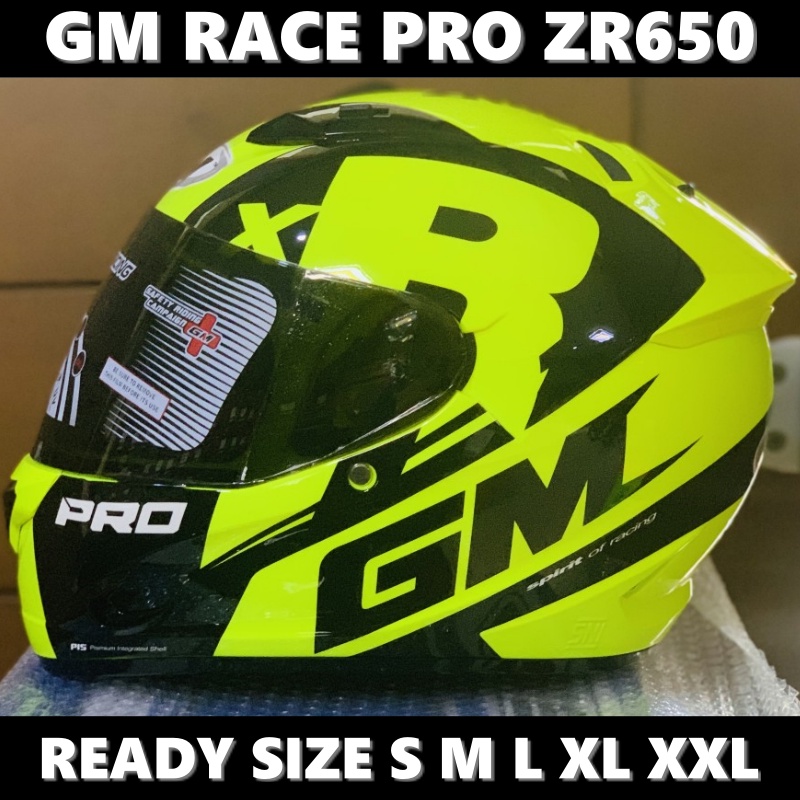 Helm Full Face Fullface GM Race Pro ZR650 Yellow Fluo Black Motor SNI Dewasa Pria Wanita Helmet