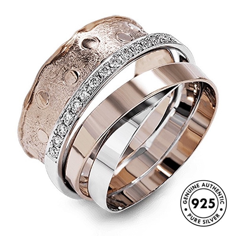 Cincin Berlian Multilayer Bahan S925 Silver Warna Rose Gold