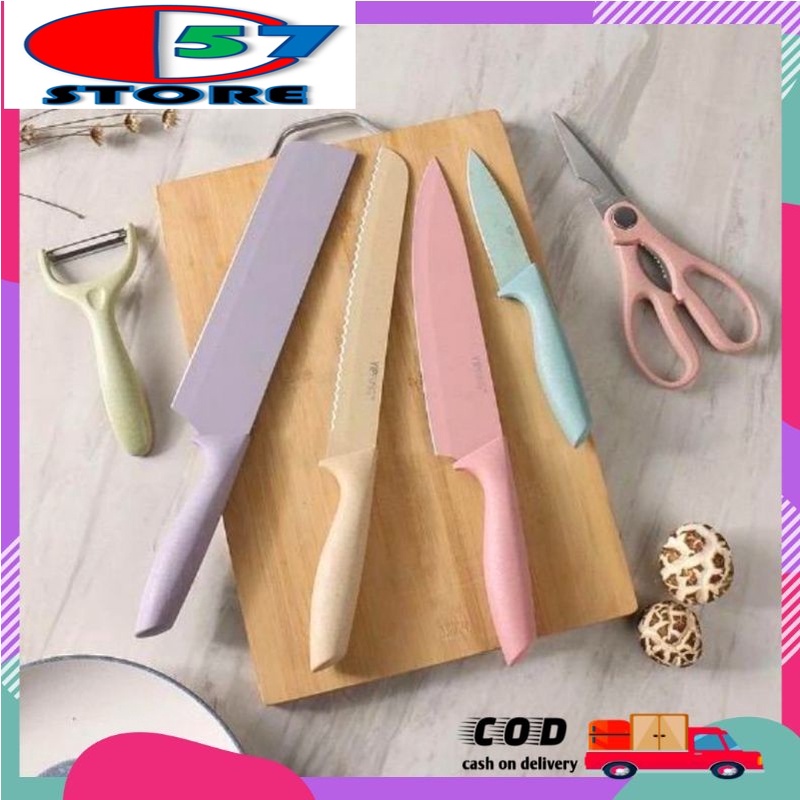 Pisau Set Warna Warni 6 in 1 Jerami Kitchen Knife EVCRIERH Pisau set Tajam